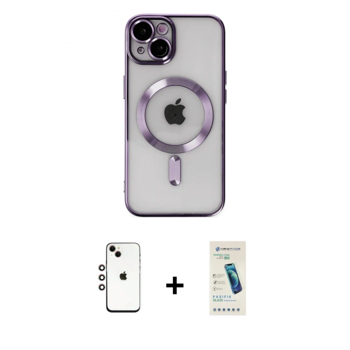 MARSİLYAN™- iPhone 14 Kılıf Nova Işık Özel Seri - Şeffaf Pasifik Cam Ekran Koruyucu + Shine Kamera Lens - GI