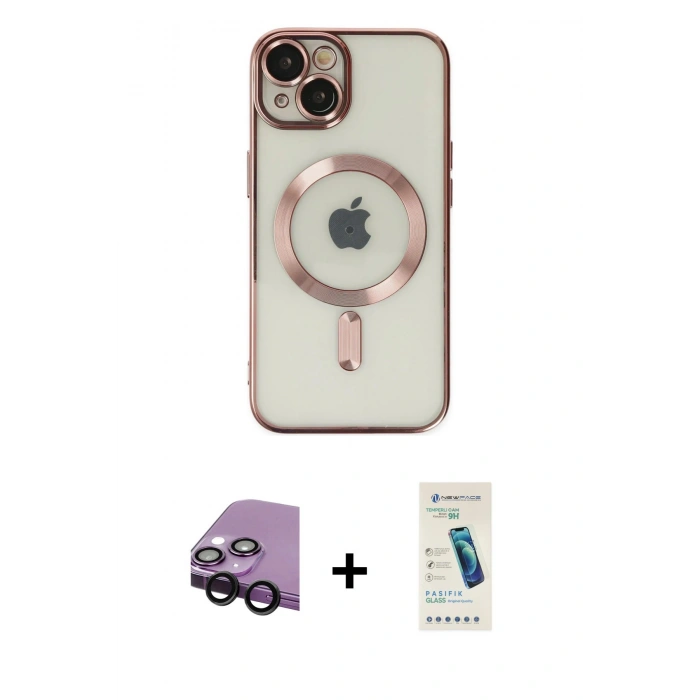 MARSİLYAN™- iPhone 14 Kılıf Nova Işık Özel Seri - Şeffaf Pasifik Cam Ekran Koruyucu + Raze Metal Kamera Lens - SH