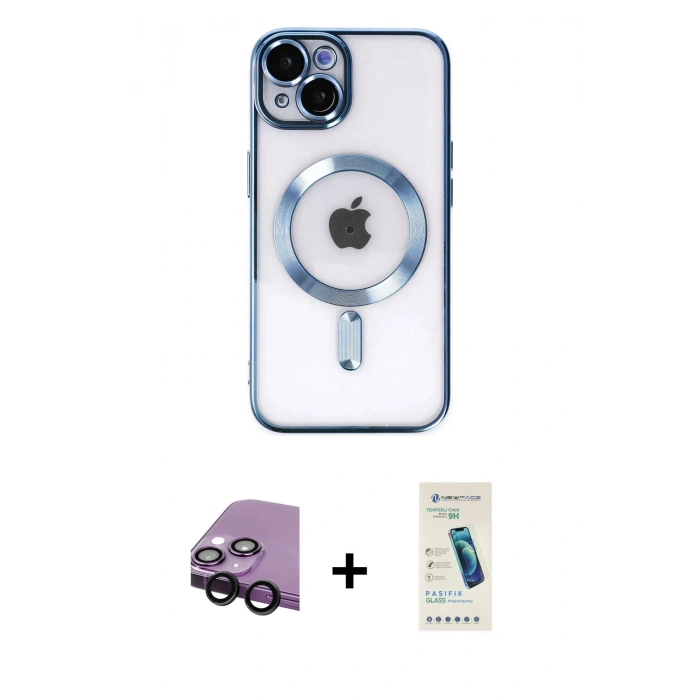MARSİLYAN™- iPhone 14 Kılıf Nova Işık Özel Seri - Şeffaf Pasifik Cam Ekran Koruyucu + Raze Metal Kamera Lens - SH