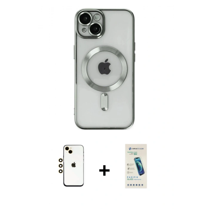 MARSİLYAN™- iPhone 14 Kılıf Nova Işık Özel Seri - Şeffaf Pasifik Cam Ekran Koruyucu + Shine Kamera Lens - GD