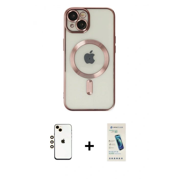 MARSİLYAN™- iPhone 14 Kılıf Nova Işık Özel Seri - Şeffaf Pasifik Cam Ekran Koruyucu + Shine Kamera Lens - GD
