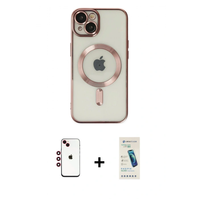 MARSİLYAN™- iPhone 14 Kılıf Nova Işık Özel Seri - Şeffaf Pasifik Cam Ekran Koruyucu + Shine Kamera Lens - KI