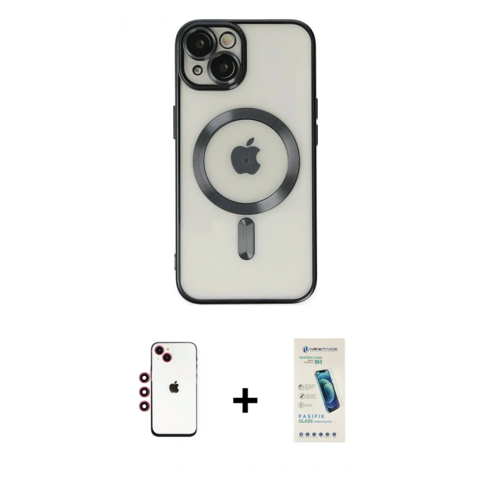 MARSİLYAN™- iPhone 14 Kılıf Nova Işık Özel Seri - Şeffaf Pasifik Cam Ekran Koruyucu + Shine Kamera Lens - KI