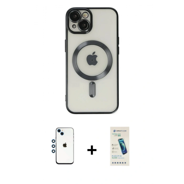MARSİLYAN™- iPhone 14 Kılıf Nova Işık Özel Seri - Şeffaf Pasifik Cam Ekran Koruyucu + Shine Kamera Lens - MI