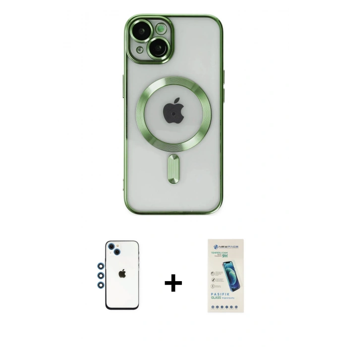 MARSİLYAN™- iPhone 14 Kılıf Nova Işık Özel Seri - Şeffaf Pasifik Cam Ekran Koruyucu + Shine Kamera Lens - MI