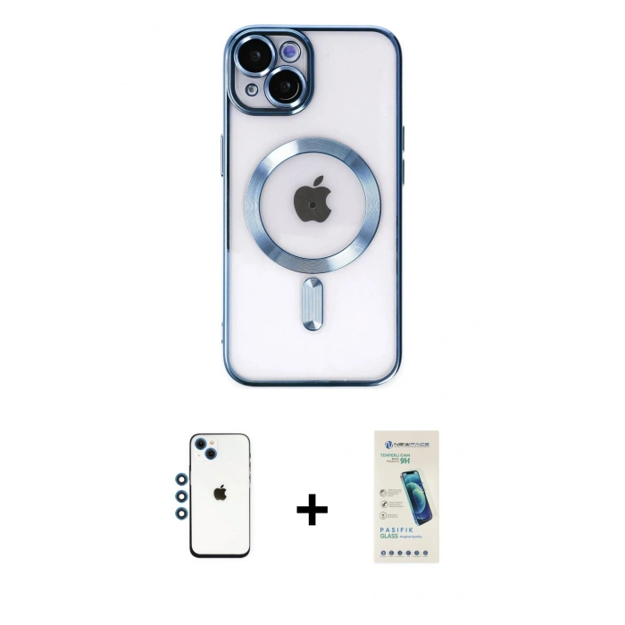 MARSİLYAN™- iPhone 14 Kılıf Nova Işık Özel Seri - Şeffaf Pasifik Cam Ekran Koruyucu + Shine Kamera Lens - MI
