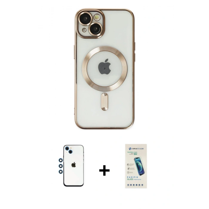 MARSİLYAN™- iPhone 14 Kılıf Nova Işık Özel Seri - Şeffaf Pasifik Cam Ekran Koruyucu + Shine Kamera Lens - MI