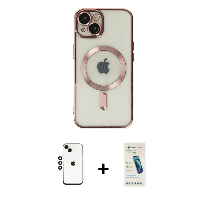 MARSİLYAN™- iPhone 14 Kılıf Nova Işık Özel Seri - Şeffaf Pasifik Cam Ekran Koruyucu + Shine Kamera Lens - SH