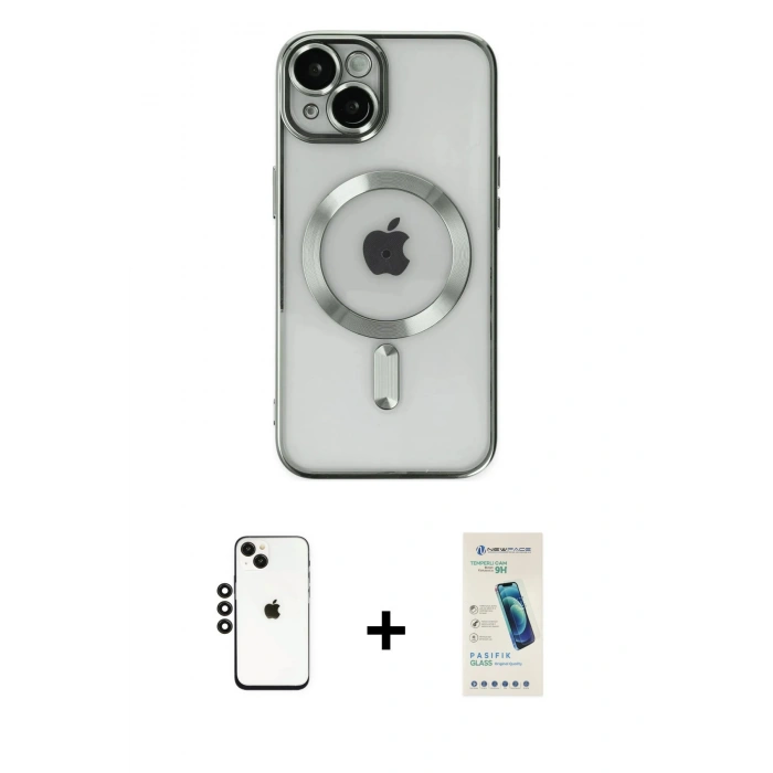 MARSİLYAN™- iPhone 14 Kılıf Nova Işık Özel Seri - Şeffaf Pasifik Cam Ekran Koruyucu + Shine Kamera Lens - SH