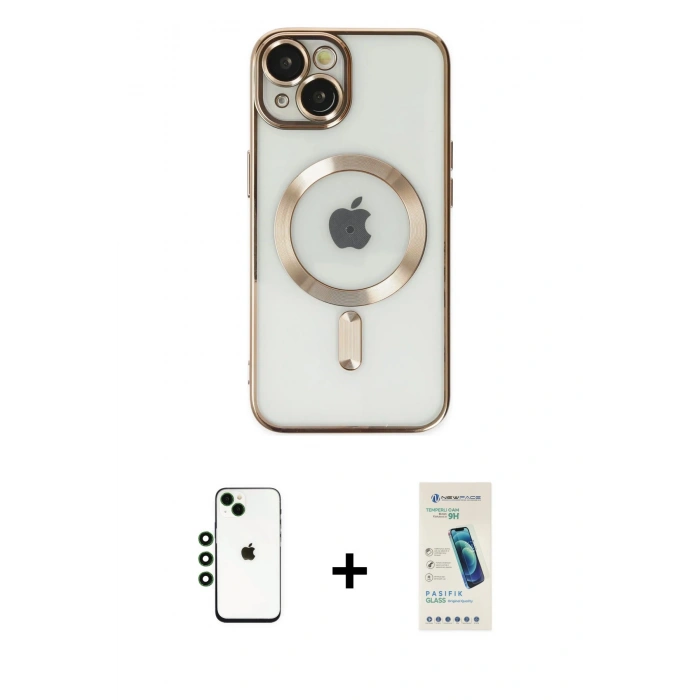 MARSİLYAN™- iPhone 14 Kılıf Nova Işık Özel Seri - Şeffaf Pasifik Cam Ekran Koruyucu + Shine Kamera Lens - YL