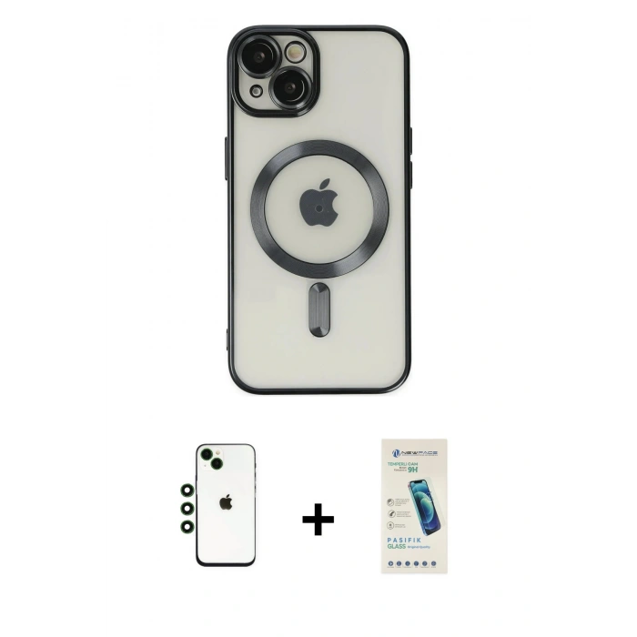 MARSİLYAN™- iPhone 14 Kılıf Nova Işık Özel Seri - Şeffaf Pasifik Cam Ekran Koruyucu + Shine Kamera Lens - YL