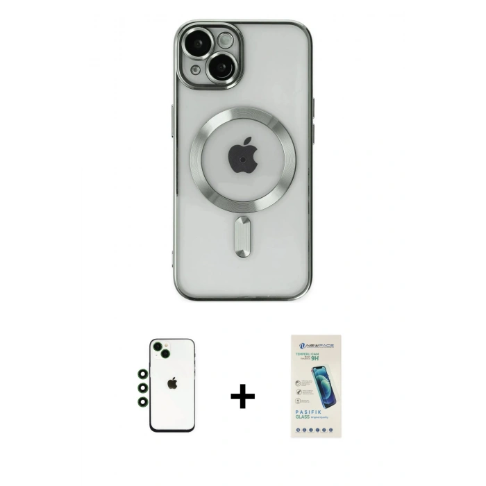 MARSİLYAN™- iPhone 14 Kılıf Nova Işık Özel Seri - Şeffaf Pasifik Cam Ekran Koruyucu + Shine Kamera Lens - YL