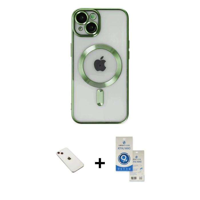 MARSİLYAN™- iPhone 14 Kılıf Nova Işık Özel Seri - Şeffaf Royal Nano Ekran Koruyucu + Diamond Kamera Lens - KI