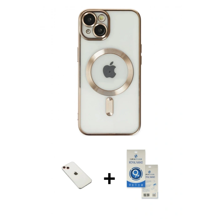 MARSİLYAN™- iPhone 14 Kılıf Nova Işık Özel Seri - Şeffaf Royal Nano Ekran Koruyucu + Diamond Kamera Lens - KI