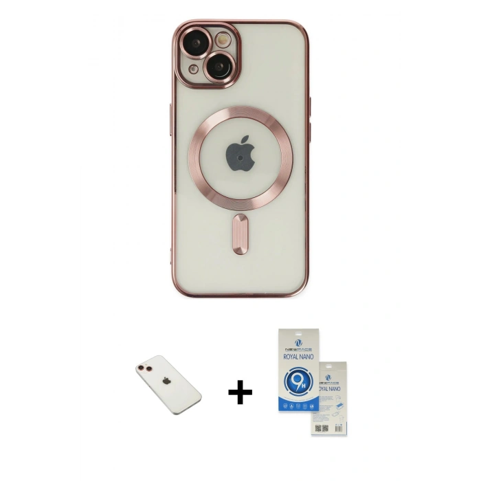 MARSİLYAN™- iPhone 14 Kılıf Nova Işık Özel Seri - Şeffaf Royal Nano Ekran Koruyucu + Diamond Kamera Lens - KI