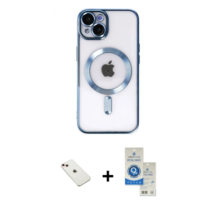 MARSİLYAN™- iPhone 14 Kılıf Nova Işık Özel Seri - Şeffaf Royal Nano Ekran Koruyucu + Diamond Kamera Lens - KI
