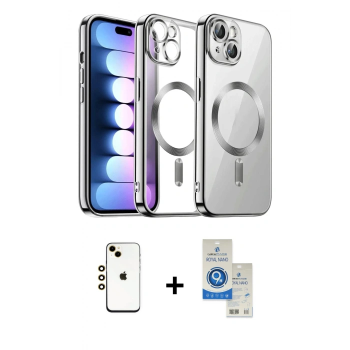 MARSİLYAN™- iPhone 14 Kılıf Nova Işık Özel Seri - Şeffaf Royal Nano Ekran Koruyucu + Shine Kamera Lens - GD