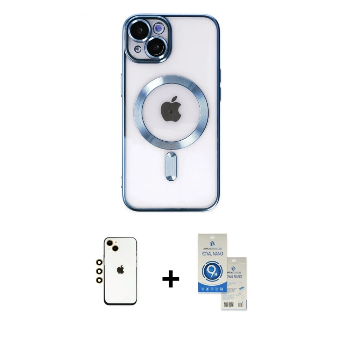 MARSİLYAN™- iPhone 14 Kılıf Nova Işık Özel Seri - Şeffaf Royal Nano Ekran Koruyucu + Shine Kamera Lens - GD