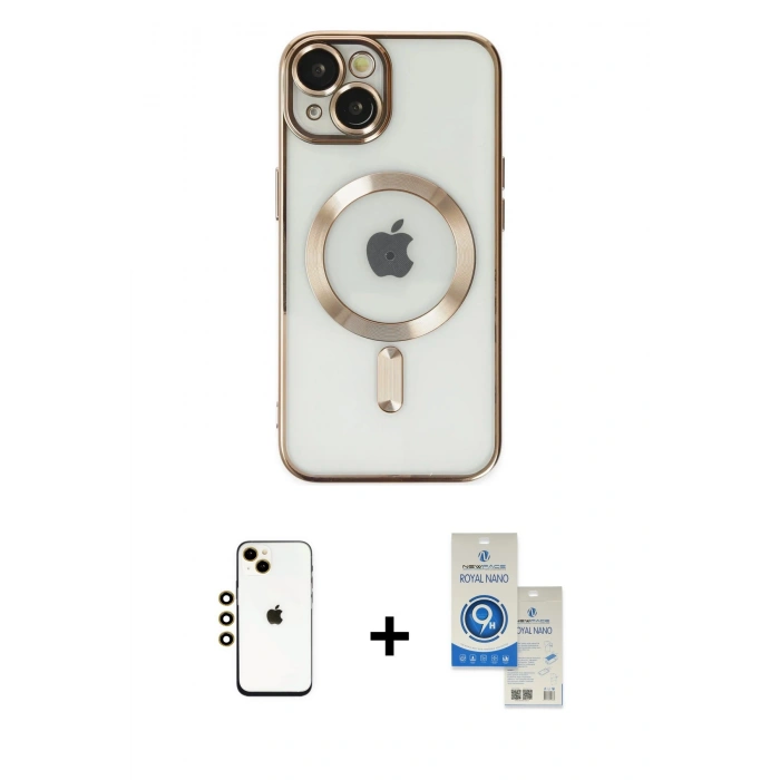 MARSİLYAN™- iPhone 14 Kılıf Nova Işık Özel Seri - Şeffaf Royal Nano Ekran Koruyucu + Shine Kamera Lens - GD