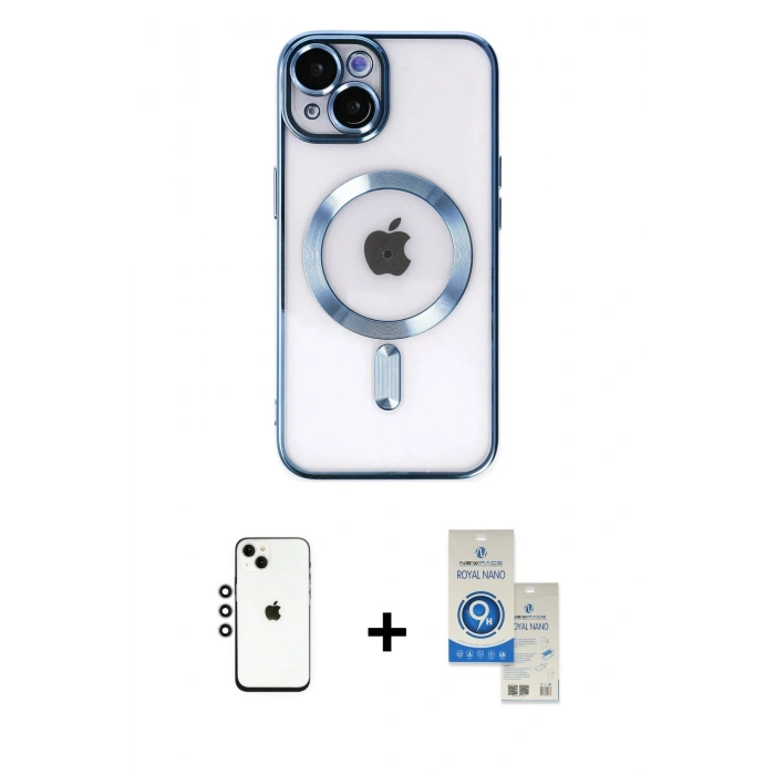 MARSİLYAN™- iPhone 14 Kılıf Nova Işık Özel Seri - Şeffaf Royal Nano Ekran Koruyucu + Shine Kamera Lens - GS