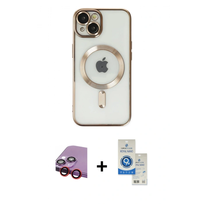 MARSİLYAN™- iPhone 14 Kılıf Nova Işık Özel Seri - Şeffaf Royal Nano Ekran Koruyucu + Raze Metal Kamera Lens - KI