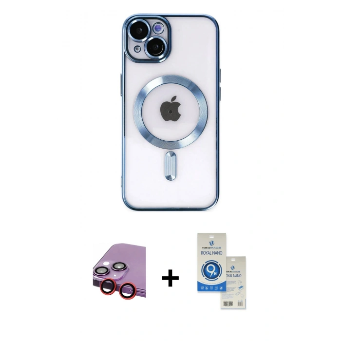 MARSİLYAN™- iPhone 14 Kılıf Nova Işık Özel Seri - Şeffaf Royal Nano Ekran Koruyucu + Raze Metal Kamera Lens - KI