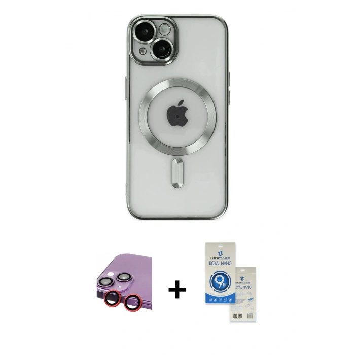 MARSİLYAN™- iPhone 14 Kılıf Nova Işık Özel Seri - Şeffaf Royal Nano Ekran Koruyucu + Raze Metal Kamera Lens - KI