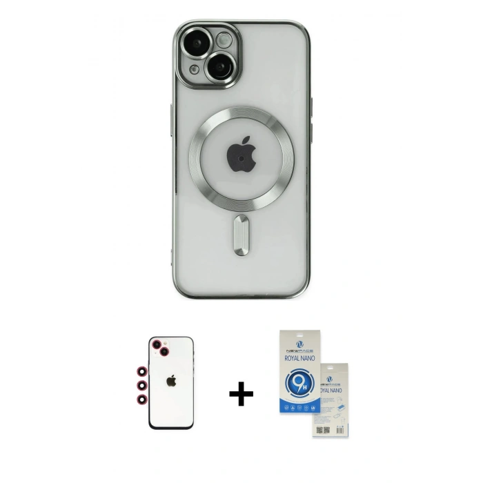 MARSİLYAN™- iPhone 14 Kılıf Nova Işık Özel Seri - Şeffaf Royal Nano Ekran Koruyucu + Shine Kamera Lens - KI