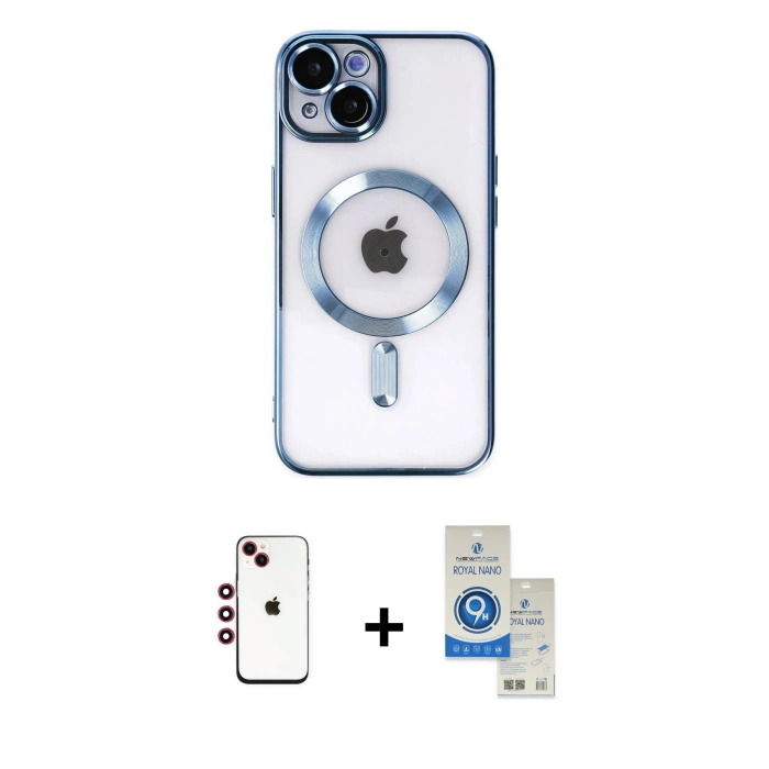 MARSİLYAN™- iPhone 14 Kılıf Nova Işık Özel Seri - Şeffaf Royal Nano Ekran Koruyucu + Shine Kamera Lens - KI