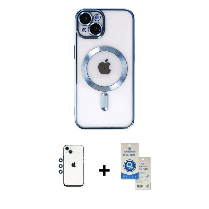 MARSİLYAN™- iPhone 14 Kılıf Nova Işık Özel Seri - Şeffaf Royal Nano Ekran Koruyucu + Shine Kamera Lens - MI