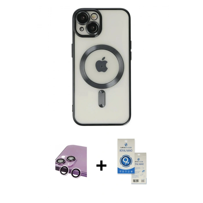 MARSİLYAN™- iPhone 14 Kılıf Nova Işık Özel Seri - Şeffaf Royal Nano Ekran Koruyucu + Raze Metal Kamera Lens - MR