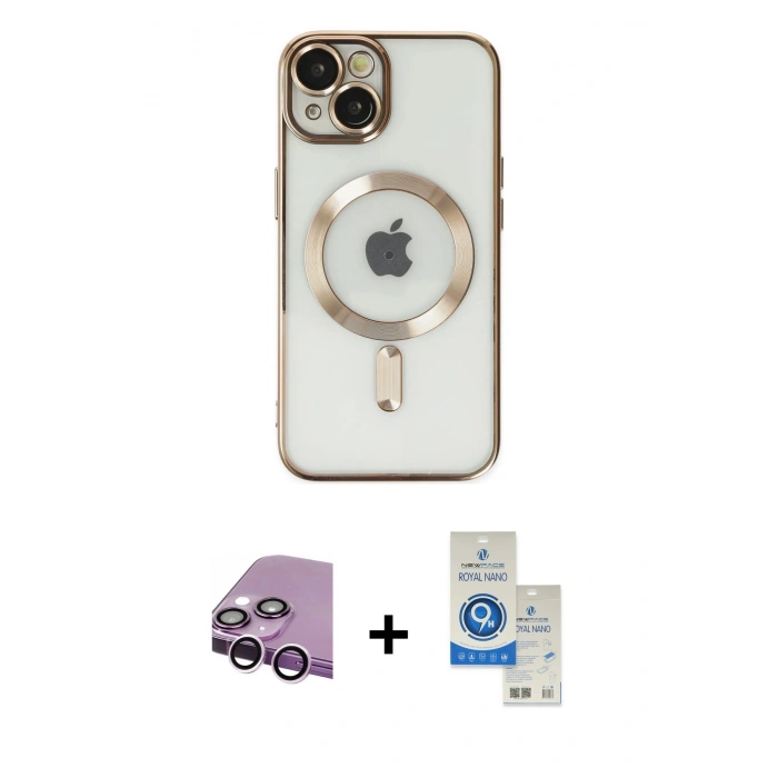 MARSİLYAN™- iPhone 14 Kılıf Nova Işık Özel Seri - Şeffaf Royal Nano Ekran Koruyucu + Raze Metal Kamera Lens - MR