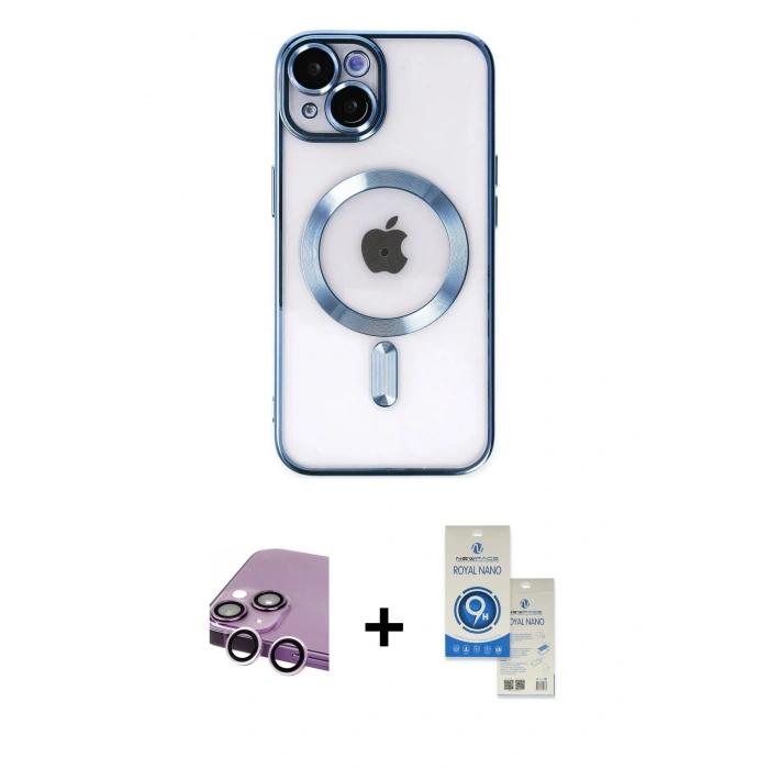 MARSİLYAN™- iPhone 14 Kılıf Nova Işık Özel Seri - Şeffaf Royal Nano Ekran Koruyucu + Raze Metal Kamera Lens - MR
