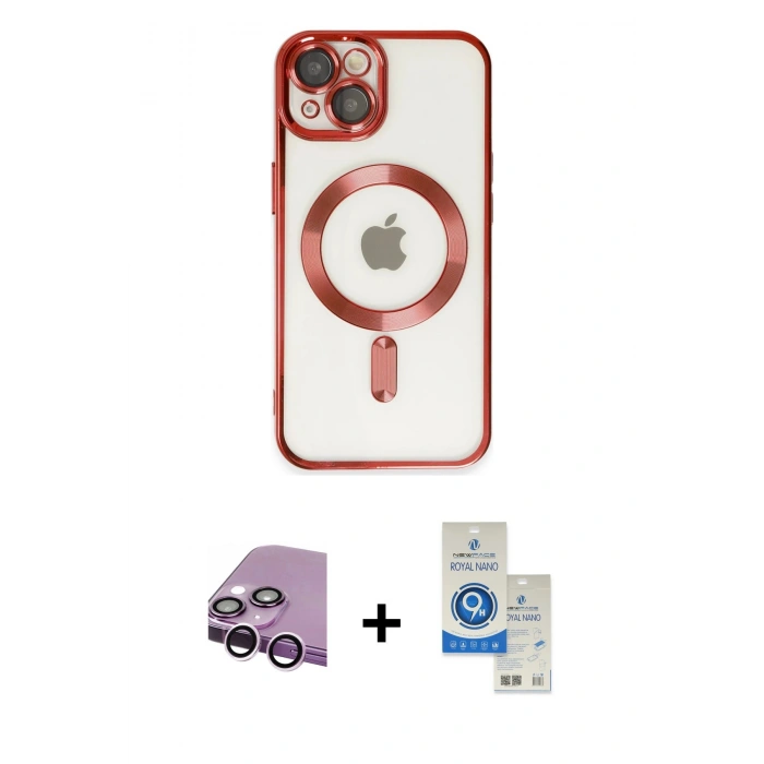 MARSİLYAN™- iPhone 14 Kılıf Nova Işık Özel Seri - Şeffaf Royal Nano Ekran Koruyucu + Raze Metal Kamera Lens - MR