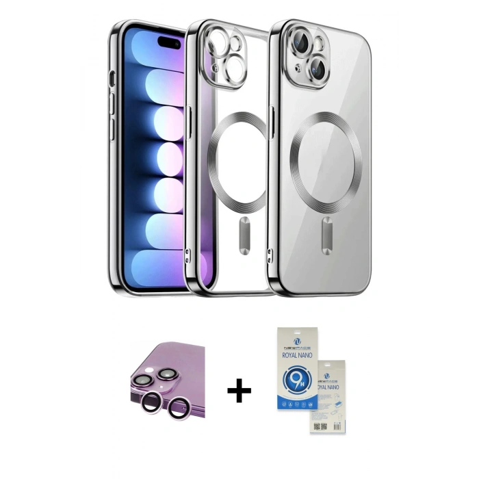 MARSİLYAN™- iPhone 14 Kılıf Nova Işık Özel Seri - Şeffaf Royal Nano Ekran Koruyucu + Raze Metal Kamera Lens - MR