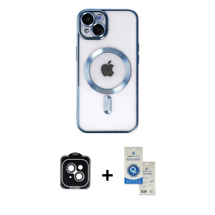MARSİLYAN™- iPhone 14 Kılıf Nova Işık Özel Seri - Şeffaf Royal Nano Ekran Koruyucu + PVD Metal Kamera Lens - YL