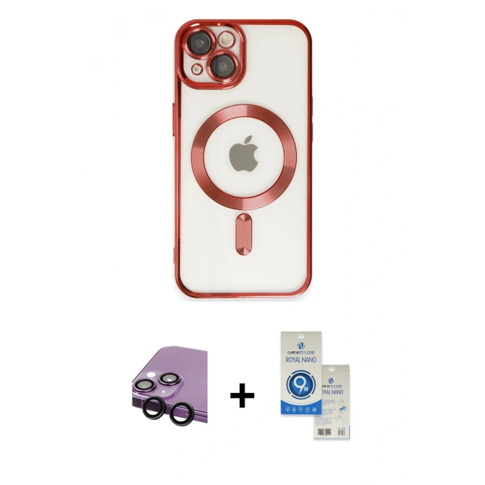 MARSİLYAN™- iPhone 14 Kılıf Nova Işık Özel Seri - Şeffaf Royal Nano Ekran Koruyucu + Raze Metal Kamera Lens - SH