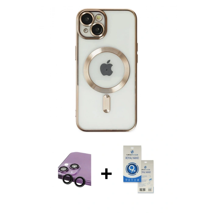 MARSİLYAN™- iPhone 14 Kılıf Nova Işık Özel Seri - Şeffaf Royal Nano Ekran Koruyucu + Raze Metal Kamera Lens - SH