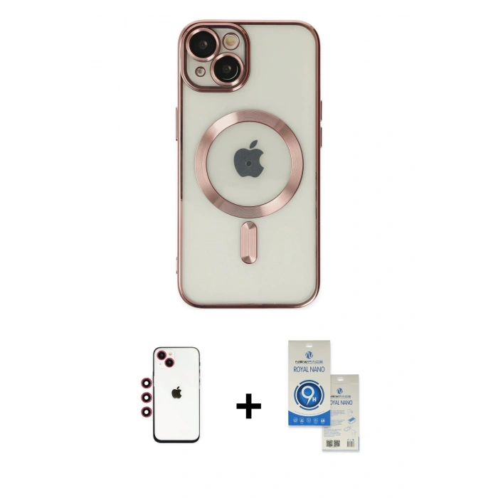 MARSİLYAN™- iPhone 14 Kılıf Nova Işık Özel Seri - Şeffaf Royal Nano Ekran Koruyucu + Shine Kamera Lens - KI