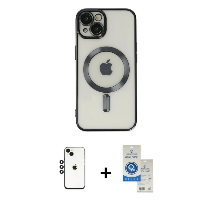 MARSİLYAN™- iPhone 14 Kılıf Nova Işık Özel Seri - Şeffaf Royal Nano Ekran Koruyucu + Shine Kamera Lens - SH