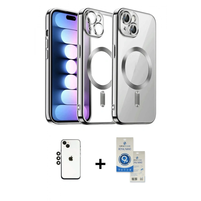 MARSİLYAN™- iPhone 14 Kılıf Nova Işık Özel Seri - Şeffaf Royal Nano Ekran Koruyucu + Shine Kamera Lens - SH