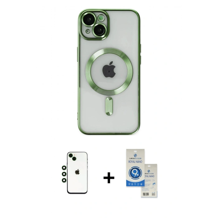 MARSİLYAN™- iPhone 14 Kılıf Nova Işık Özel Seri - Şeffaf Royal Nano Ekran Koruyucu + Shine Kamera Lens - YL