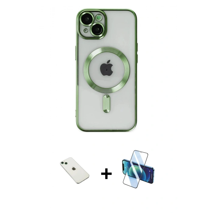 MARSİLYAN™- iPhone 14 Kılıf Nova Işık Özel Seri - Siyah 3D Antistatik Cam Ekran Koruyucu + Diamond Kamera Lens - YL