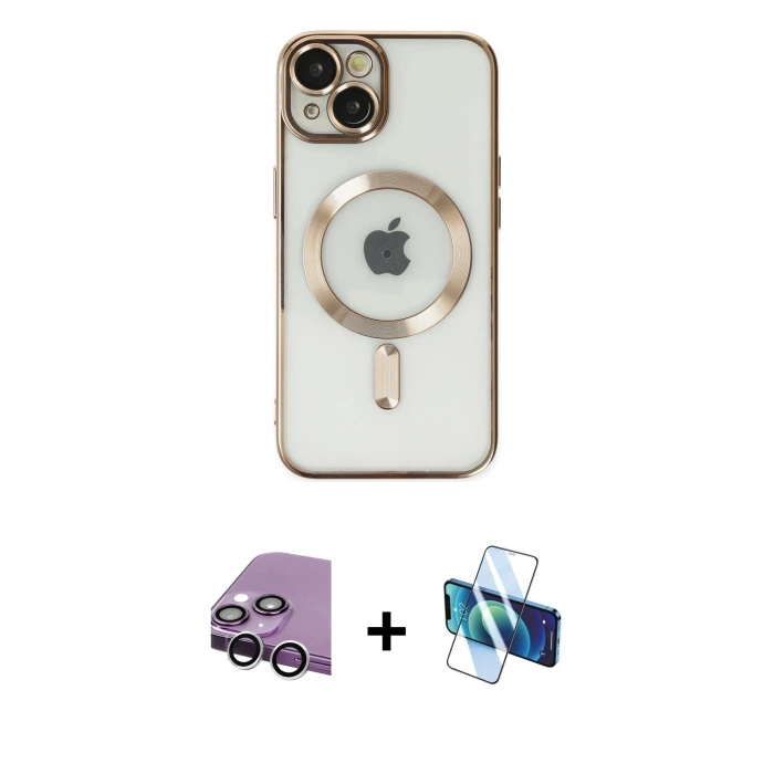 MARSİLYAN™- iPhone 14 Kılıf Nova Işık Özel Seri - Siyah 3D Antistatik Cam Ekran Koruyucu + Raze Metal Kamera Lens - GS