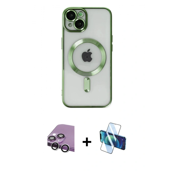 MARSİLYAN™- iPhone 14 Kılıf Nova Işık Özel Seri - Siyah 3D Antistatik Cam Ekran Koruyucu + Raze Metal Kamera Lens - GS
