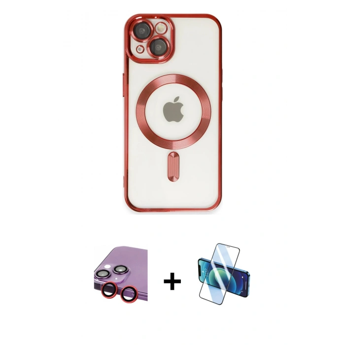 MARSİLYAN™- iPhone 14 Kılıf Nova Işık Özel Seri - Siyah 3D Antistatik Cam Ekran Koruyucu + Raze Metal Kamera Lens - KI