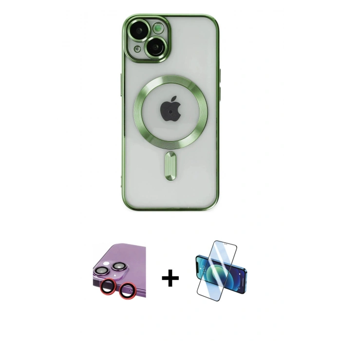 MARSİLYAN™- iPhone 14 Kılıf Nova Işık Özel Seri - Siyah 3D Antistatik Cam Ekran Koruyucu + Raze Metal Kamera Lens - KI