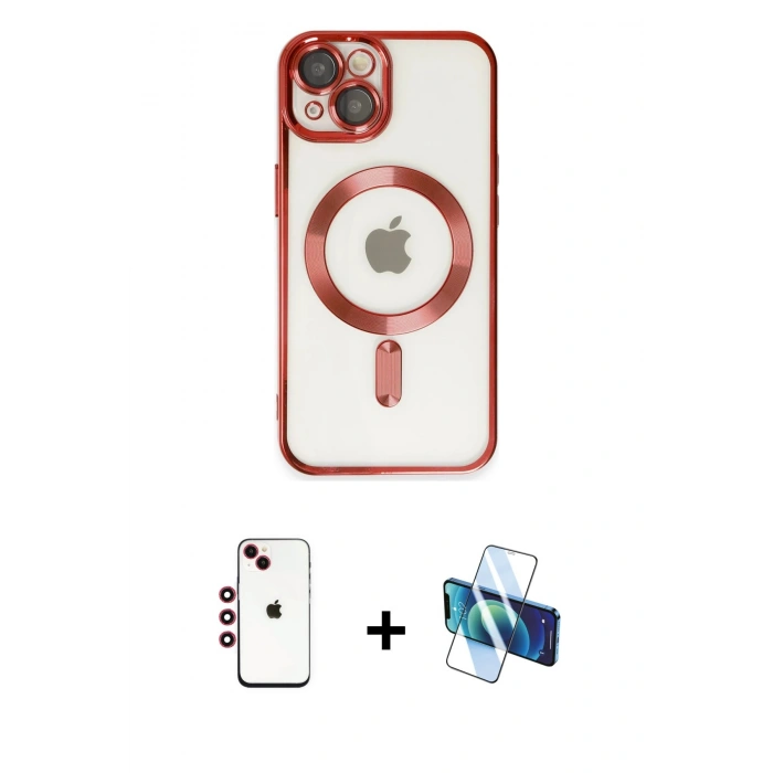 MARSİLYAN™- iPhone 14 Kılıf Nova Işık Özel Seri - Siyah 3D Antistatik Cam Ekran Koruyucu + Shine Kamera Lens - KI