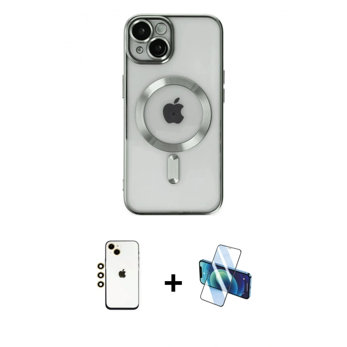 MARSİLYAN™- iPhone 14 Kılıf Nova Işık Özel Seri - Siyah 3D Antistatik Cam Ekran Koruyucu + Shine Kamera Lens - GD