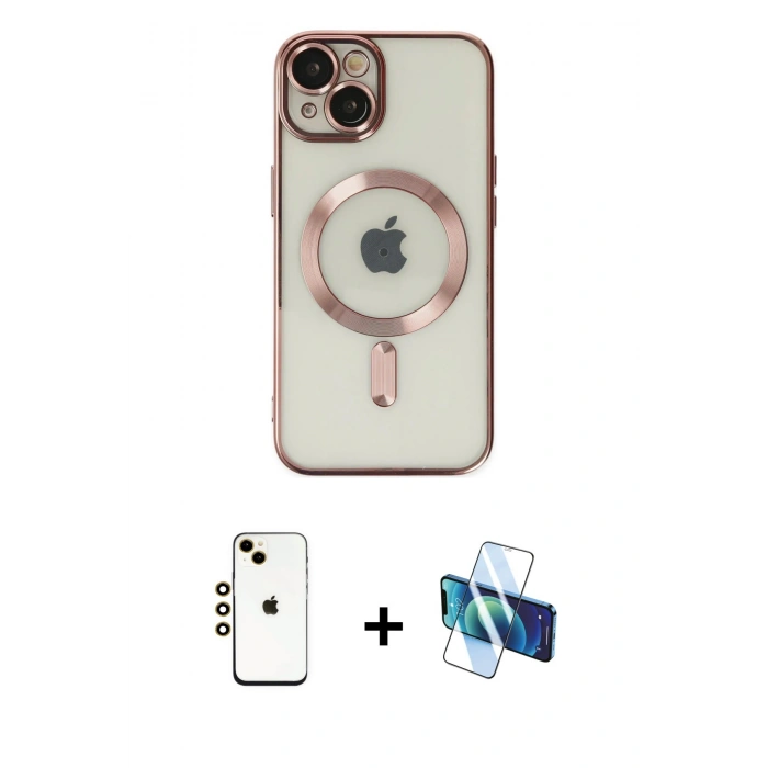 MARSİLYAN™- iPhone 14 Kılıf Nova Işık Özel Seri - Siyah 3D Antistatik Cam Ekran Koruyucu + Shine Kamera Lens - GD
